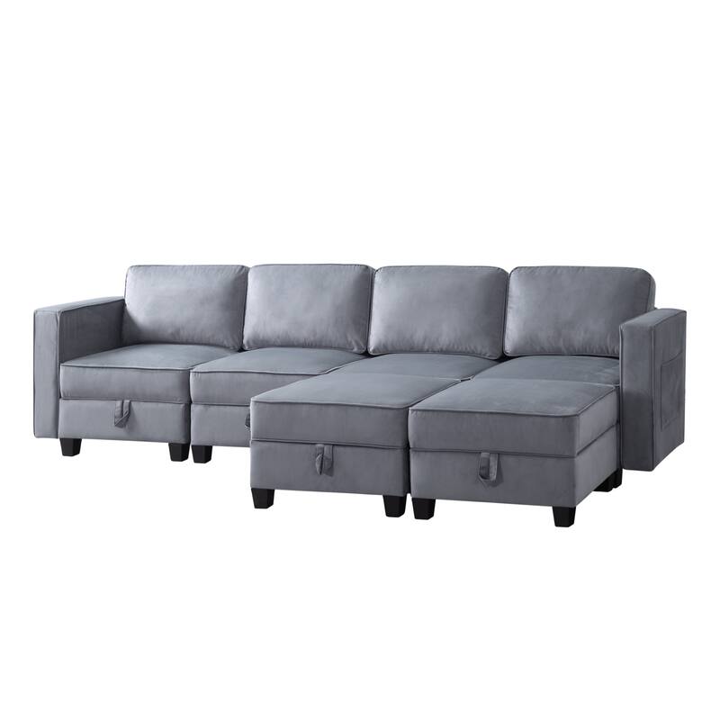 Dark Gray 116" Modular Sectional Sofa with Ottoman & Hidden Storage