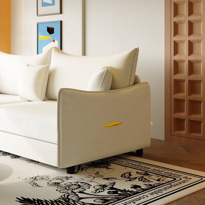 Convertible Sleeper Sofa Bed, Modern Velvet Loveseat Pull-Out Couch Bed, Oversized Love Seat Lounge Sofa with 3 Pillows