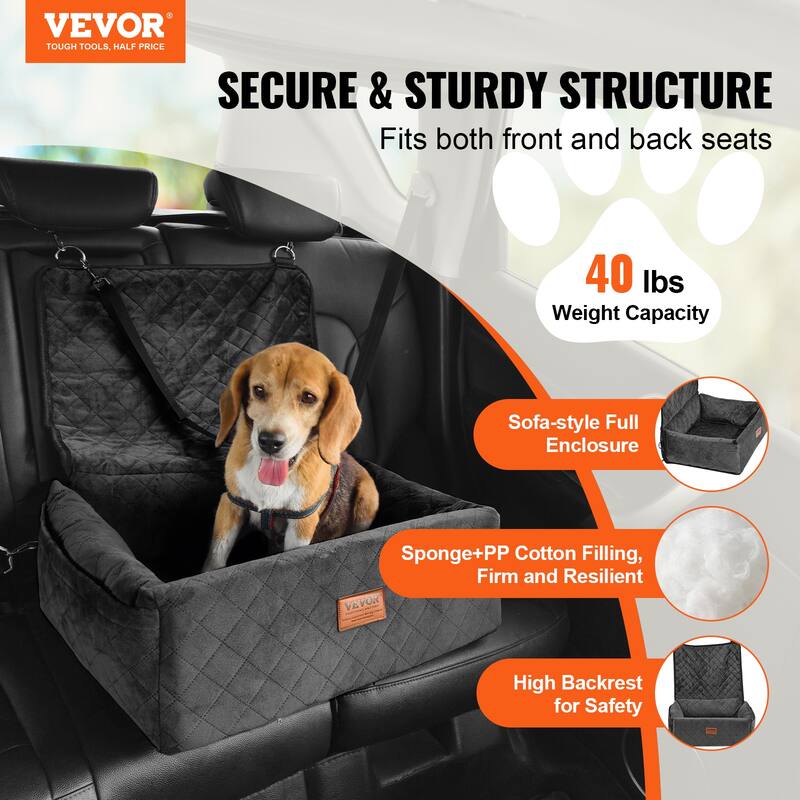 Dog Car Seat, Dog Booster Seat for Car with Side Handles and A Storage Pocket