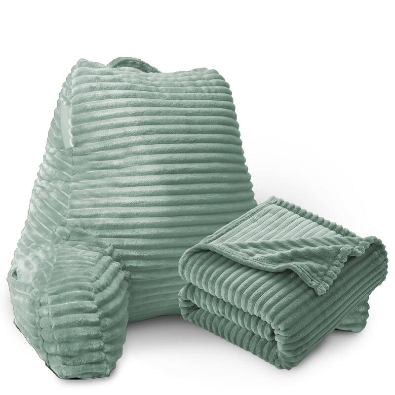 Emperyan Reading Pillow for Bed Adult with Fleece Blanket - Floor - Specialty - Sage Green
