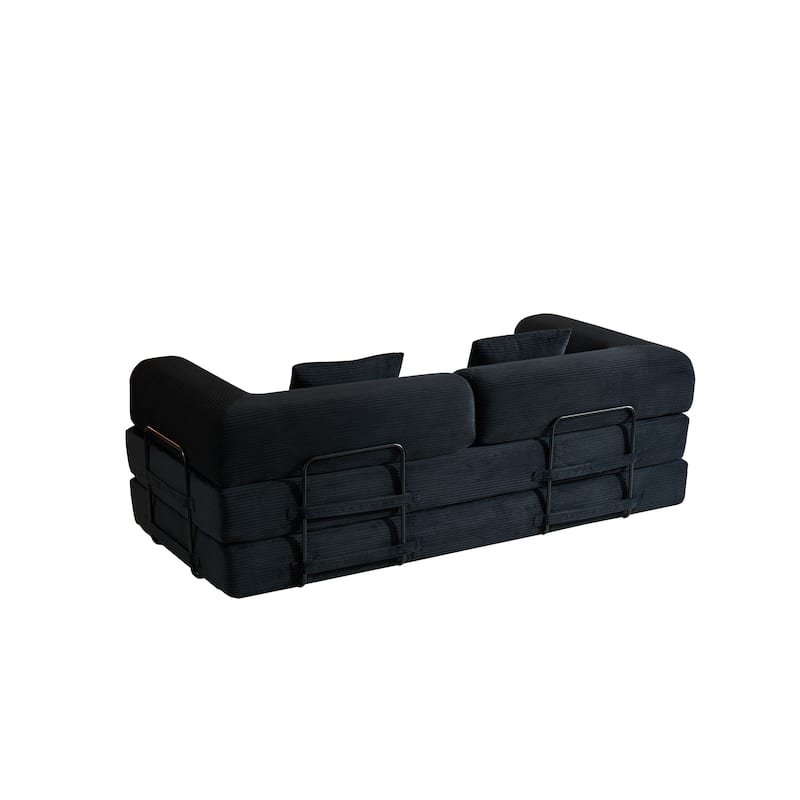 Convertible Sleeper Sofa Bed with Pillow, Corduroy Folding Mattress Couch with Fixed-Shape Frame, Floor Lounge Loveseat Sofa