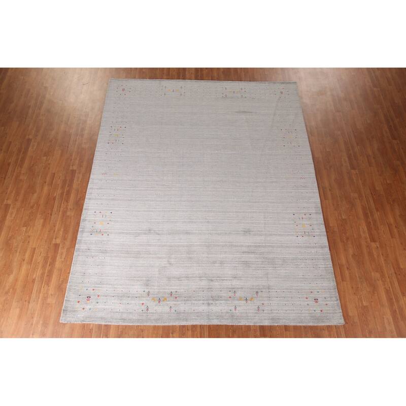Stripe / Tribal Gabbeh Oriental Area Rug Handmade Silk Carpet - 9'2" x 11'6"