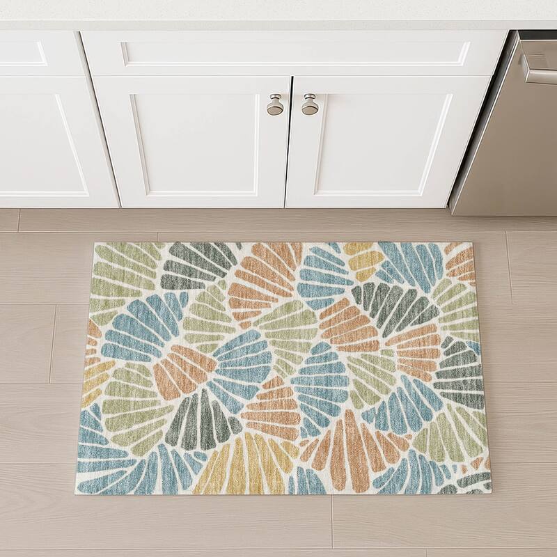 Machine Washable Indoor/ Outdoor Floral Modern Chantille Rug