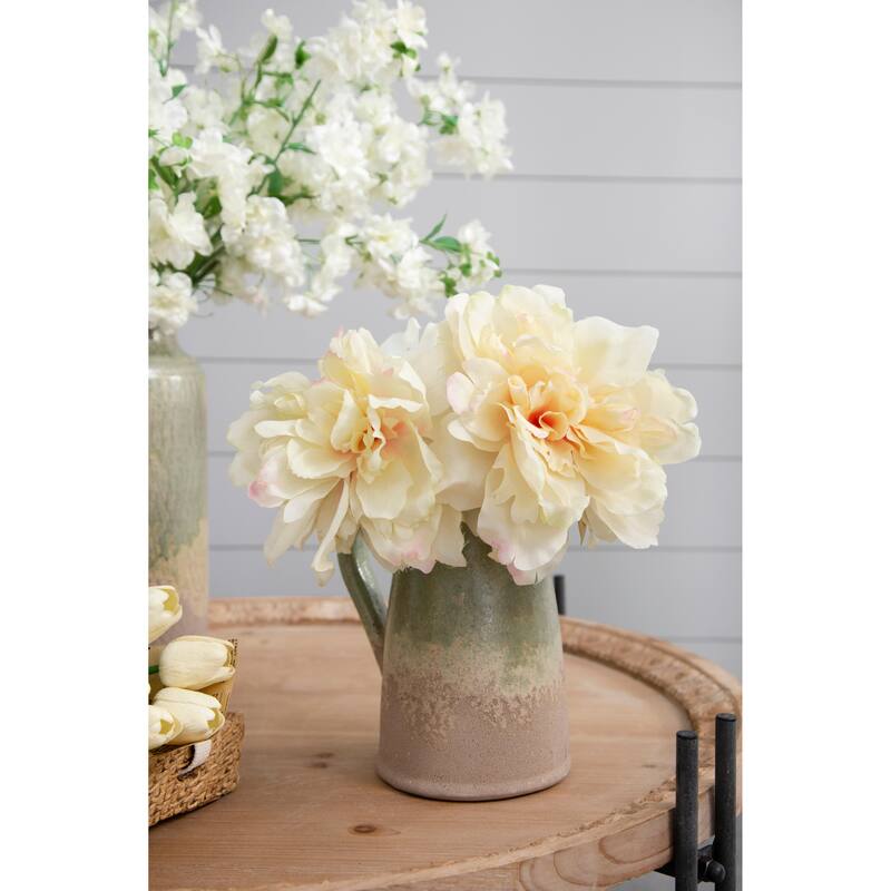 Artificial Peony Flowers 14 Inch White and Pink 4 Pack Real Touch - White+Pink