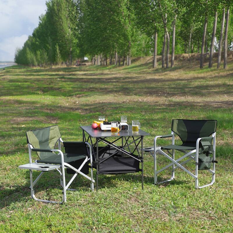 3-Piece Bistro Set Outdoor Patio Conversation Set with Folding Outdoor Table and 2 Lounge Chair for Bistro and Balcony - Black