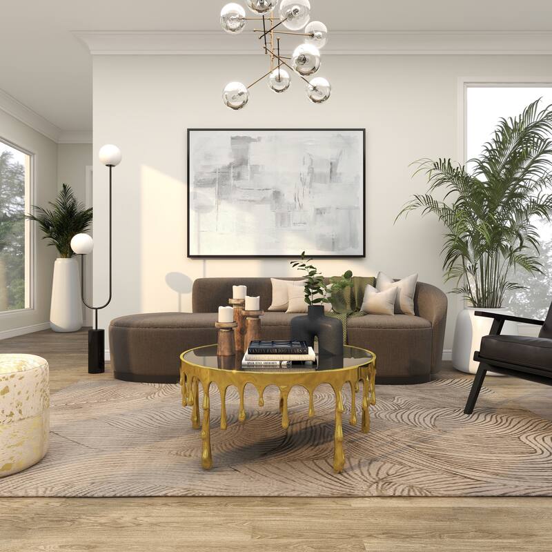 Aluminum Metal Accent, Console, and Coffee Table Collection with Drip Melting Design and Smoke Shaded Glass Top Multiple Colors