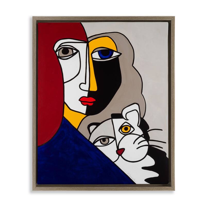 Stupell Bold Primaries Mod Portraits Framed Floater Canvas Wall Art Design By Ruth Fromstein - 25 x 31 - Brown