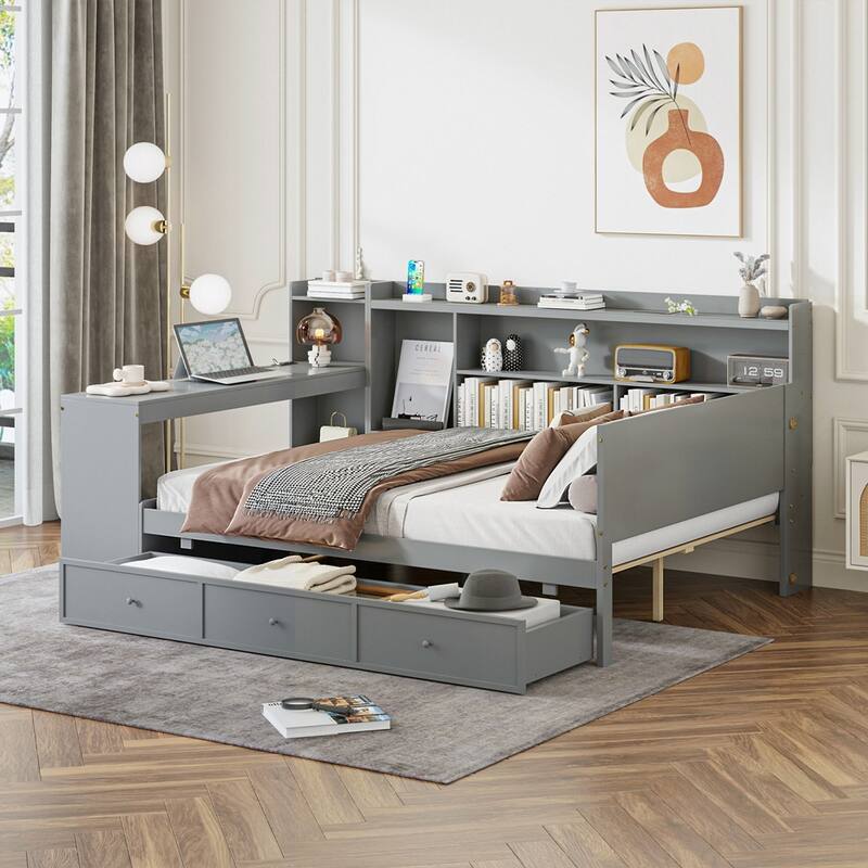 Wooden Daybed With 3 Drawers and USB Ports