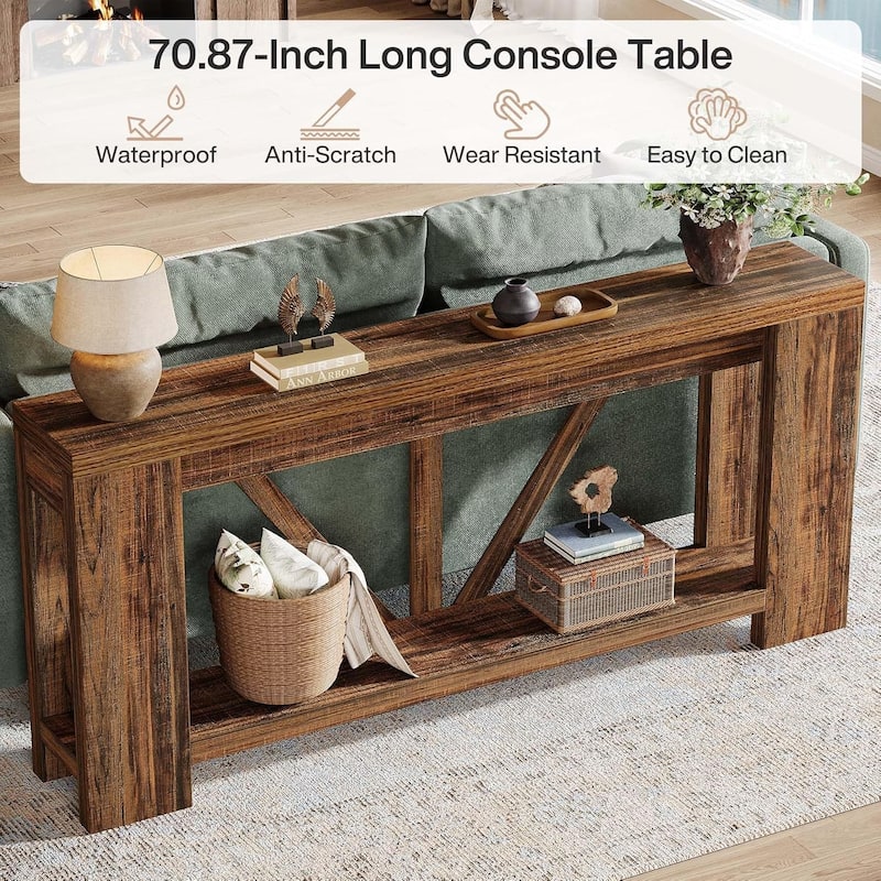70.9 Inches Long Console Table, 2 Tiers Farmhouse Sofa Table for Entryway, Hallway