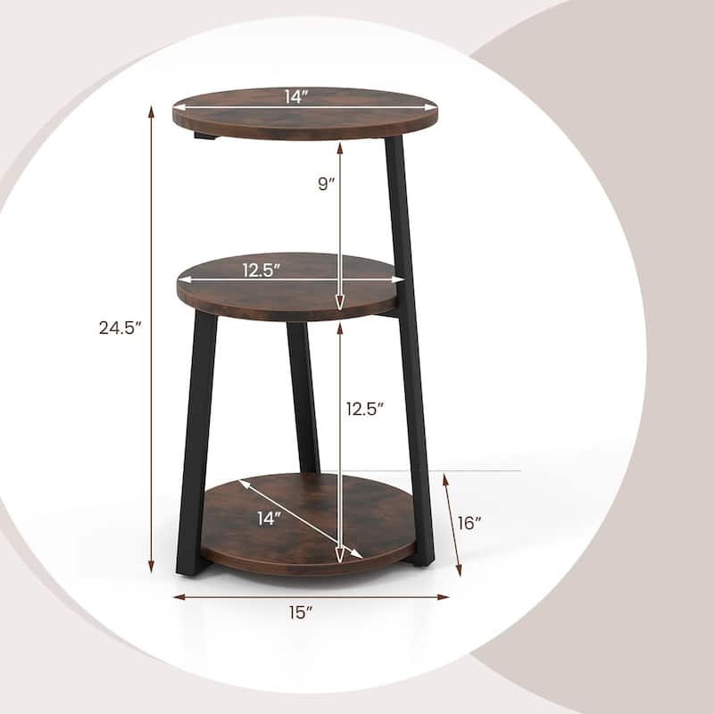 1/2 pcs 3-tier Round End Table Industrial Side Table Coffee Table