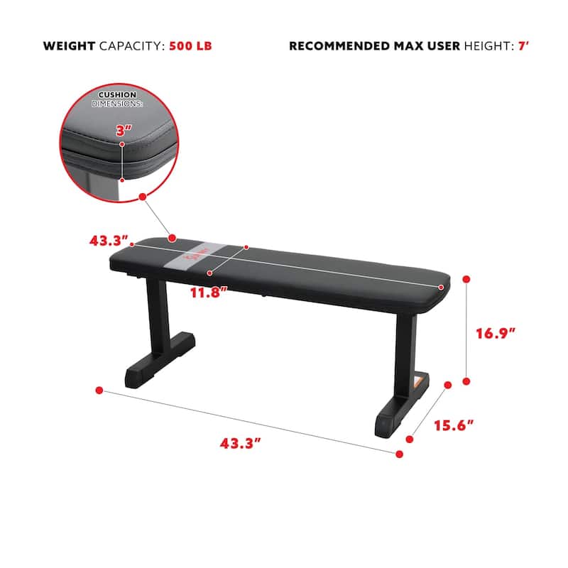 Sunny Health Fitness Flat Weight Bench