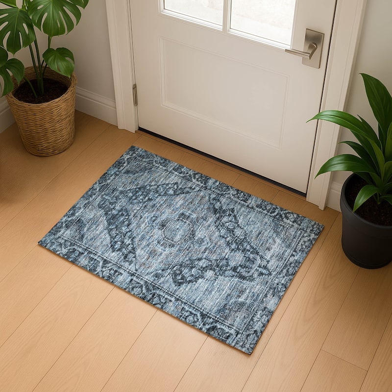 Premium Washable Super Soft Traditonal Marcus Mayfield Rug - Navy - 1'8" x 2'6"