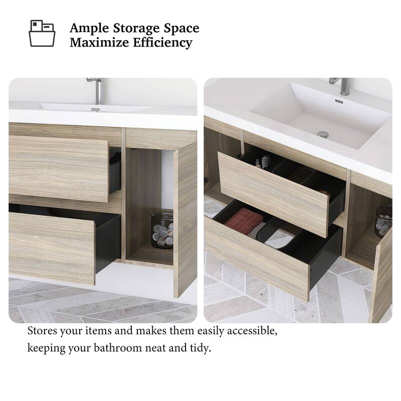 Modern Wall-Mounted Bathroom Vanity with White Solid Surface Top