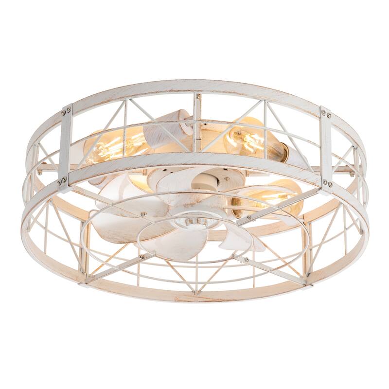 20" 7-Blade Flush Mount Caged Ceiling Fan with Light Remote