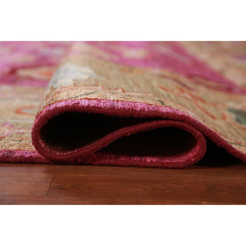 Hand Knotted Oriental 100% Wool Carpet Transitional All-Over Pink Oushak Area Rug - 9' 9'' X 8' 0''