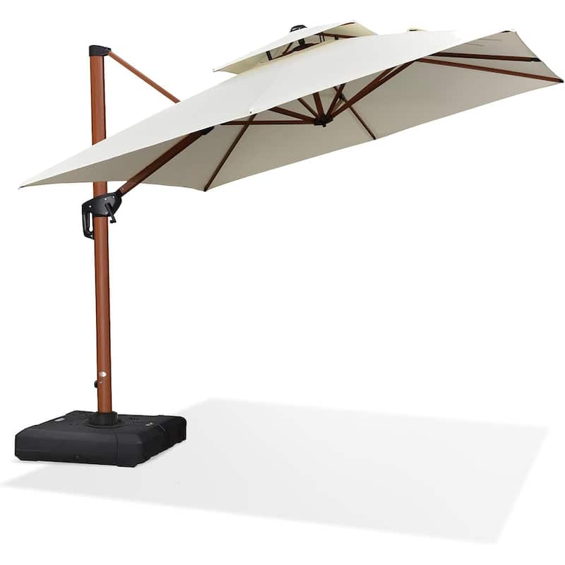 PURPLE LEAF 9 ft Square Wood Pattern Patio Cantilever Umbrella - Cream