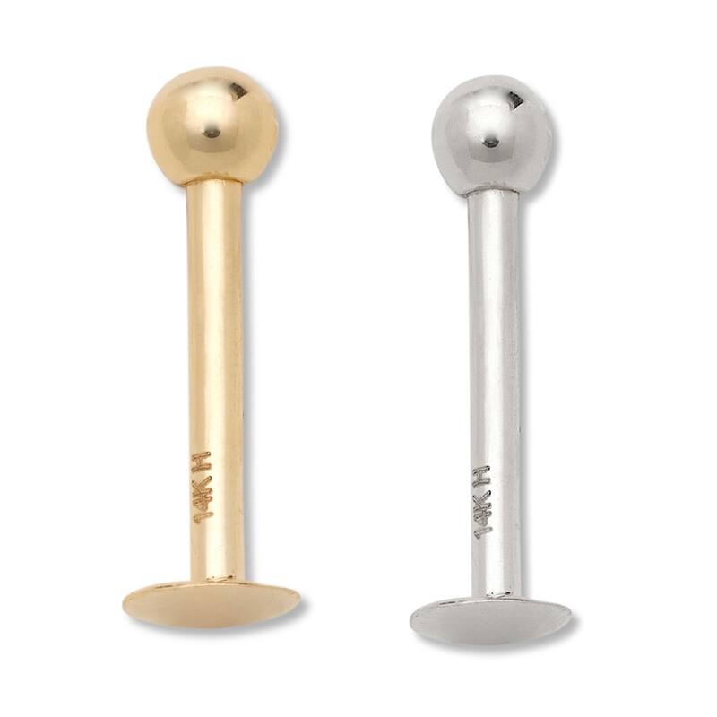 Curata Solid 14k Yellow or White Gold 16G 3mm Ball Labret Tragus Ear Lip Ring Stud