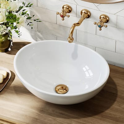 HOROW 15.75 inch White Oval Bathroom Ceramic Vessel Sink Art Basin