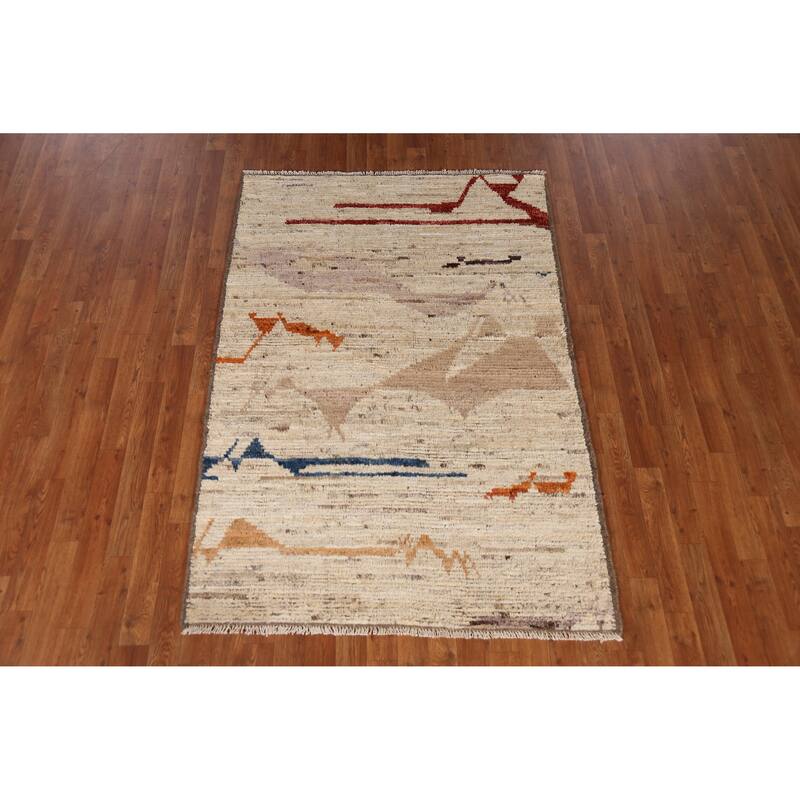 Moroccan Oriental Rug Hand-Knotted Wool Carpet - 4'0" x 5'10"