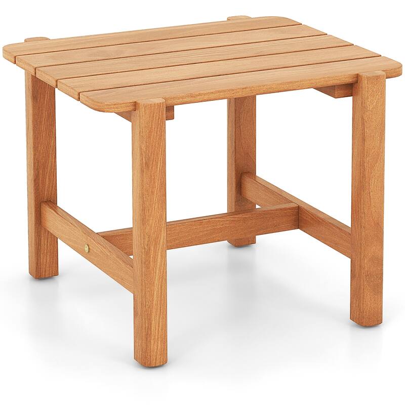 Gymax Patio Teak Wood Side Table with Slatted Tabletop Small Coffee