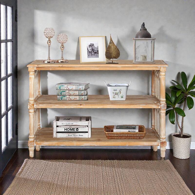 47" Rustic 3-Tier Console Table with Gothic Arched Details, Wooden Entryway Table for Hallway & Living Room