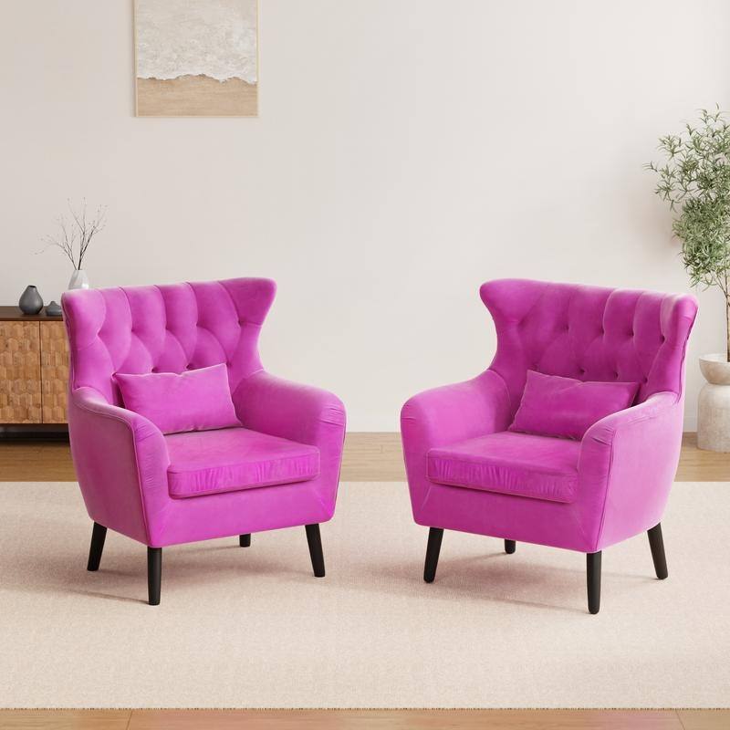 Velvet Metal Legs Tuft Loveseat Two Accent Chairs