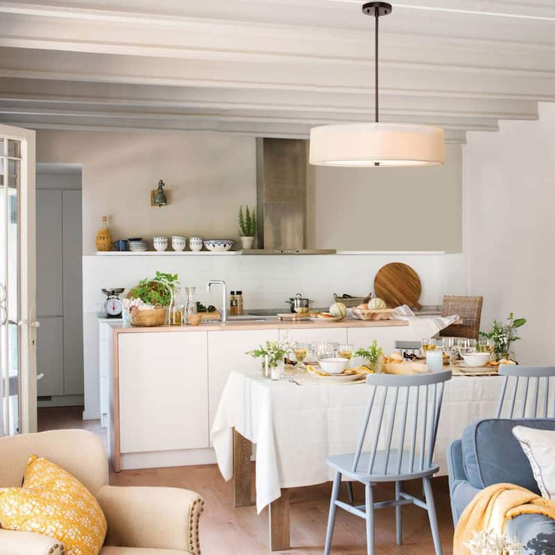 CO-Z 3-Light 20"W Double Drum Fabric Semi Flush Mounyt Pendant Chandelier