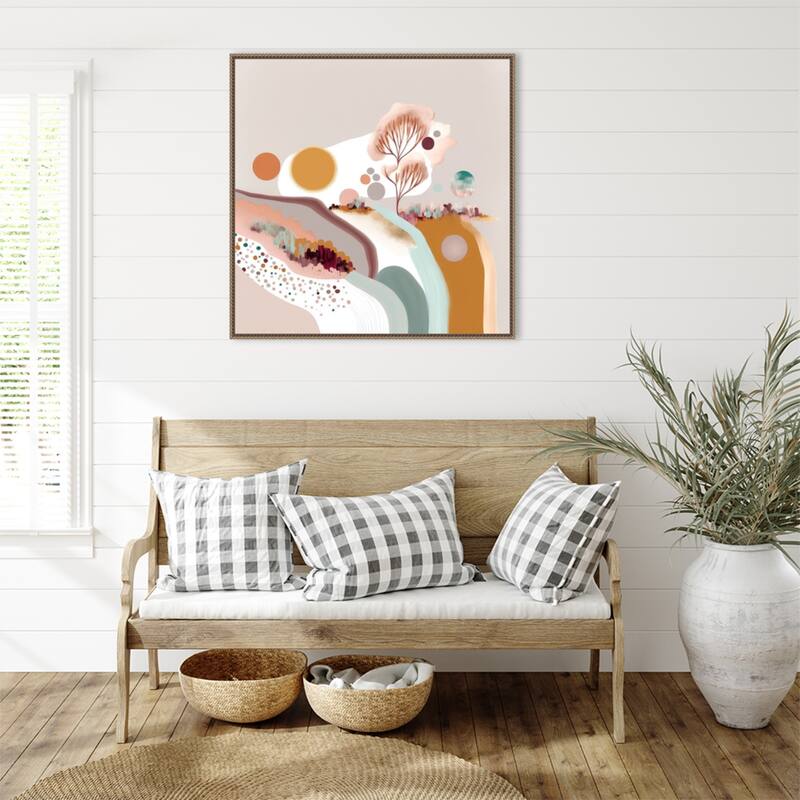 Happy Light Hills by Bella Eve Framed Canvas Wall Art Print - Sylvie Beaded Gold