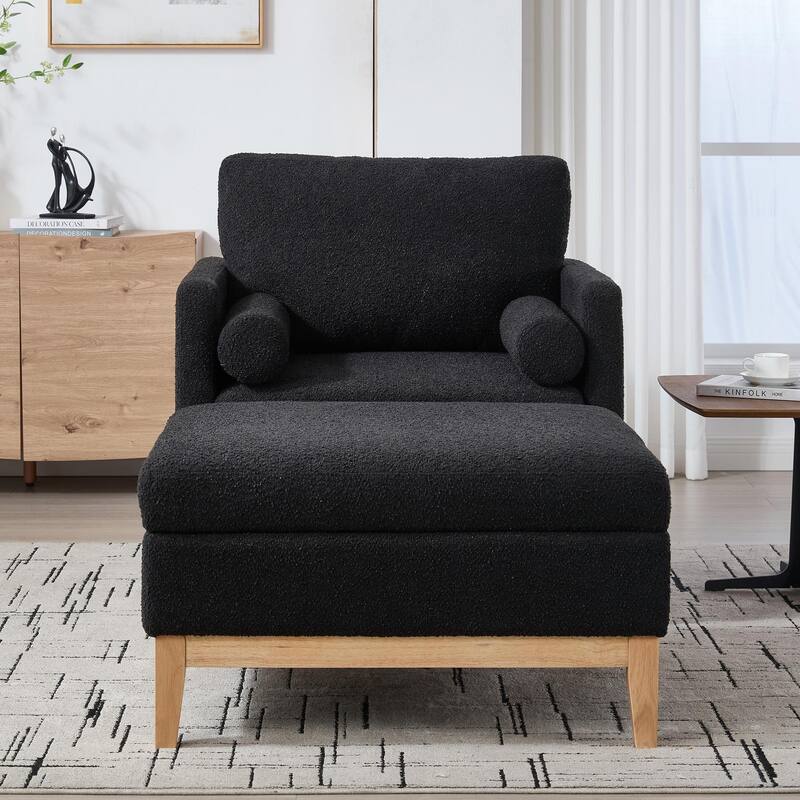Boucle Armchair with Storage Ottoman - 300lb Capacity, Farmhouse Style