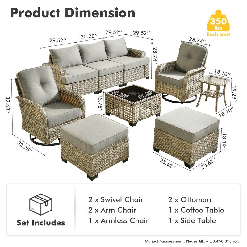 HOOOWOOO 9-piece Patio Swivel Chair Conversation Set
