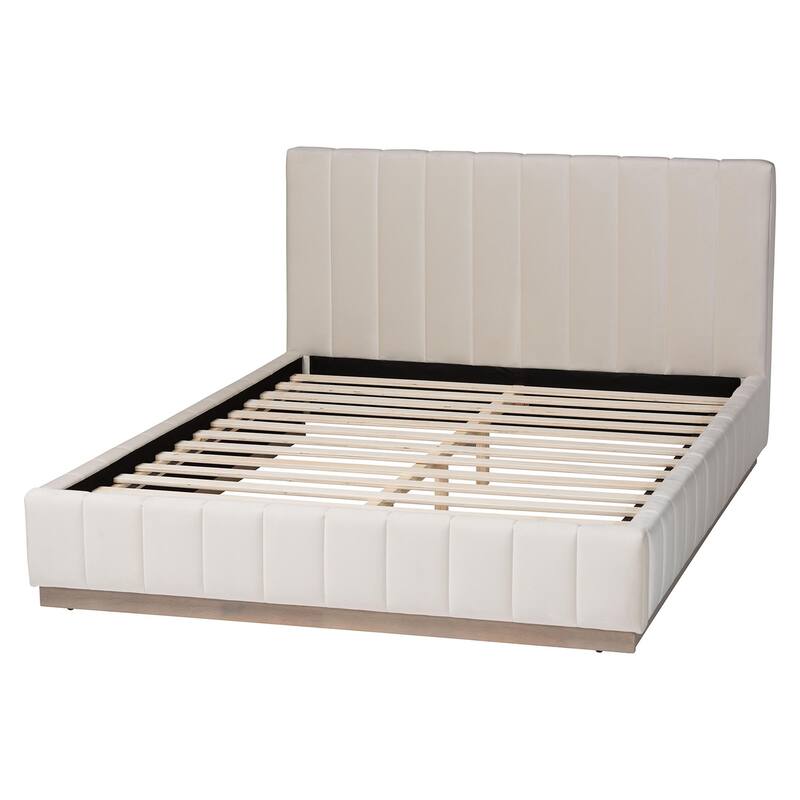 Granger Velvet Upholstered Platform Bed with Channel Tufted Headboard, Modern Low Profile Bed Frame