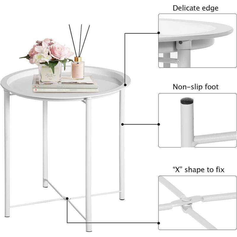 VECELO Side/End Table, Folding Round Metal Anti-Rust and Waterproof Outdoor for Living Room Bedroom,Nightstands