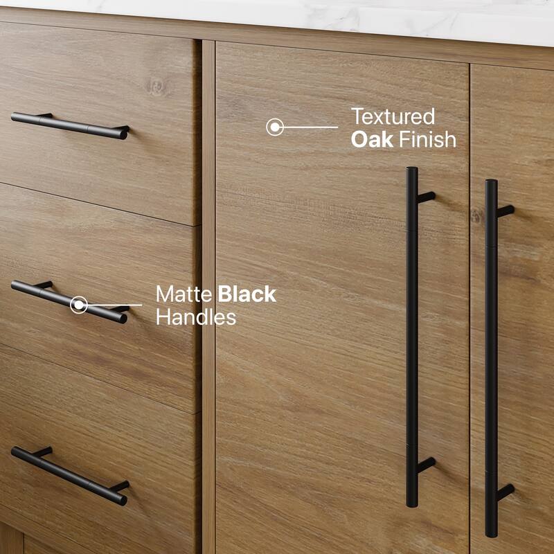 Graham 60"W Oak SS Bath Vanity with WH Arabescato Engineered Stone Top