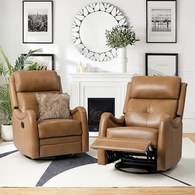 Franco Modern Genuine Leather Swivel Rocker Recliner with Nailhead Trims Sets of 2 by HULALA HOME