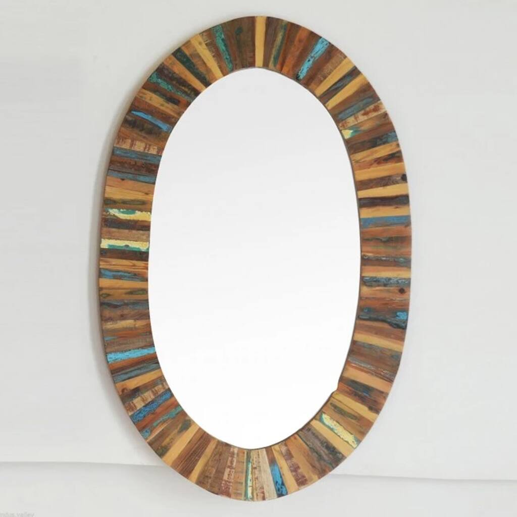 Reclaimed Wood Oval Mirror Frame - Black/Chestnut