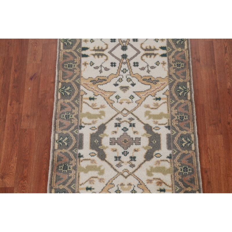 Ivory Oushak Oriental Runner Rug Hand-Knotted Wool Carpet - 2'7" x 7'10"