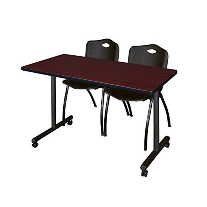 48" x 24" Mobile Training Table- Mahogany & 2 'M' Stack Chairs- Black
