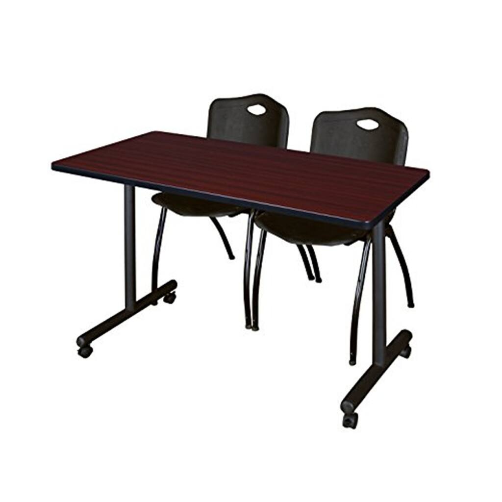 48" x 24" Mobile Training Table- Mahogany & 2 'M' Stack Chairs- Black
