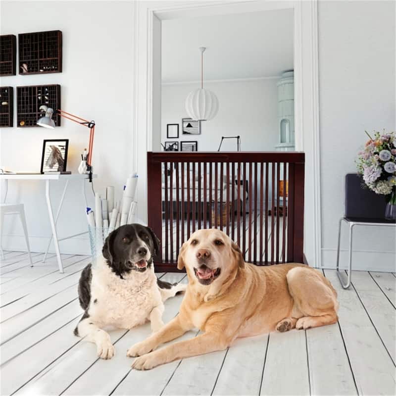 Wooden Pet Gate 3 Panels,Freestanding Length Adjustable - 80" x 22" x 0.8" (L x W x H) - Cherry