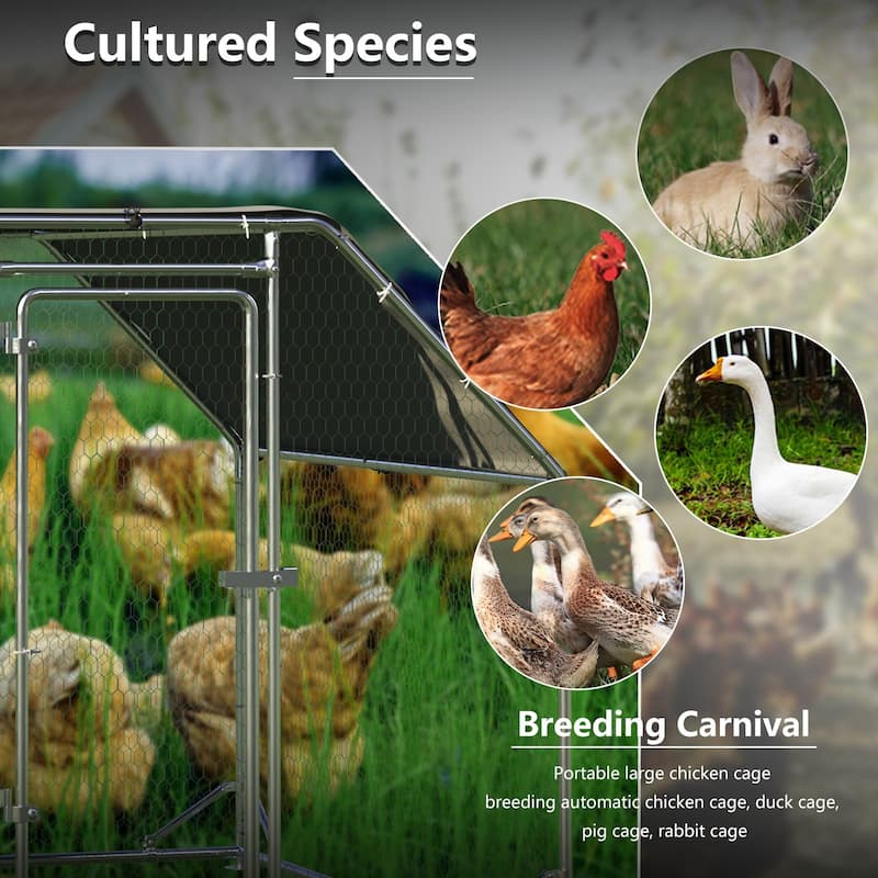 BOSSIN Large Metal Chicken Coop Walk-in Poultry Cage Hen Run House with Waterproof for Outdoor Backyard Farm Use
