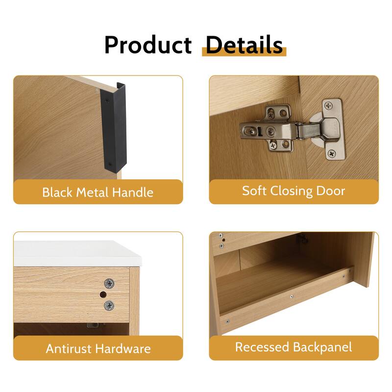 Bathroom Vanity With Sink In 30/36 Inch, Floating Bathroom Vanity With 2 Soft Close Doors