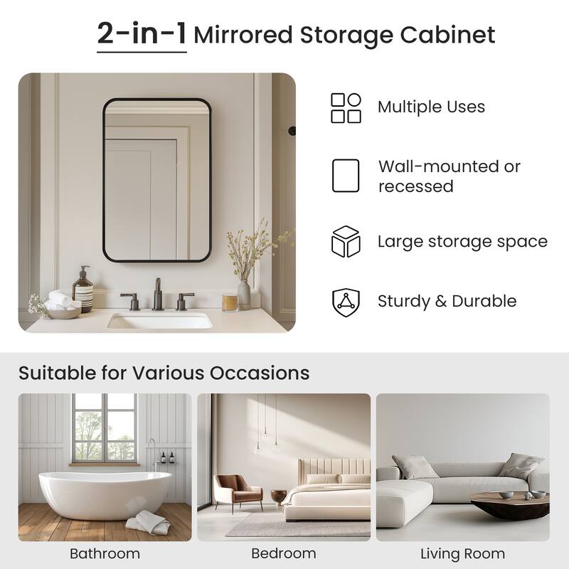 Talayuela Rectangular Aluminum Framed Medicine Cabinet with Mirror