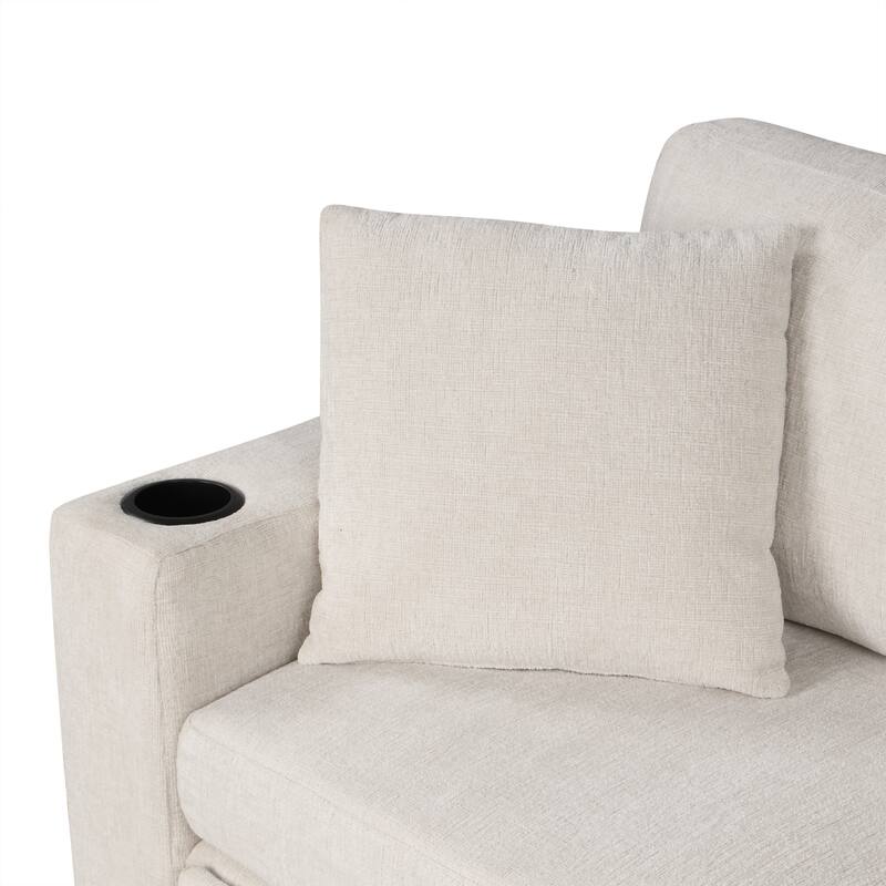 107.1" Chenille U-Shaped Sectional Sofa Bed with USB Ports and Cup Holders - Convertible Pull-Out Design