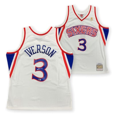 Allen Iverson Autographed Philadelphia 76ers Signed Mitchell and Ness White Basketball Swingman Jersey Beckett COA - 8' x 11'
