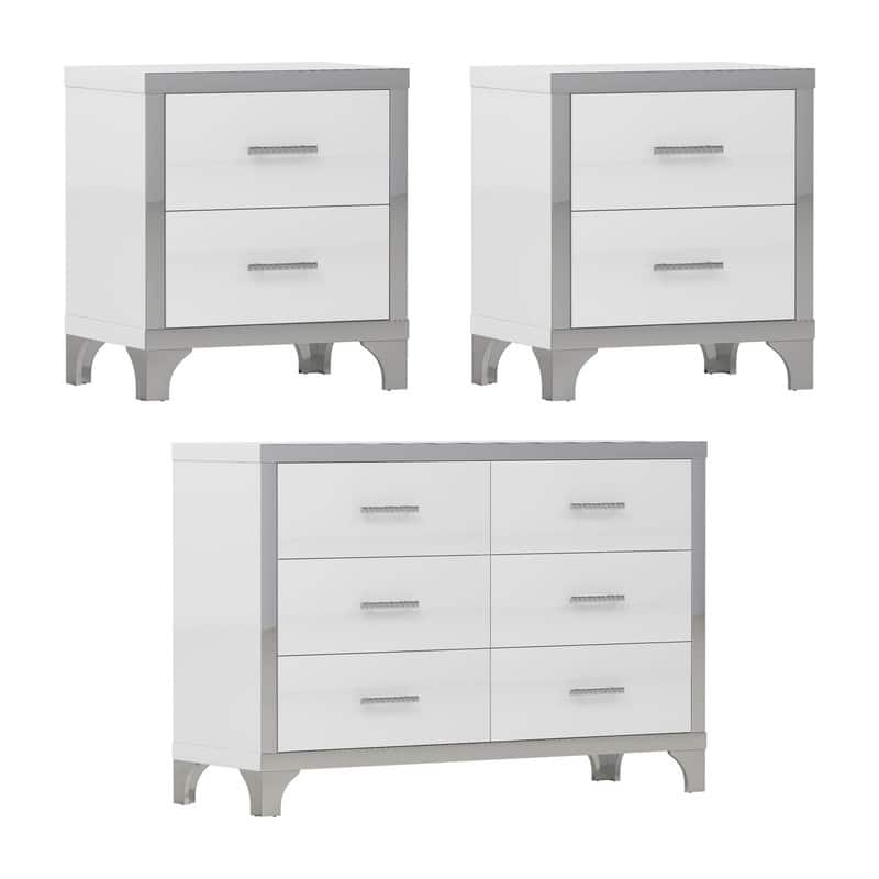 3-Piece/2-Piece Bedroom Set, 6-Drawer Dresser/Armoire 4-Drawer Dresser with Nightstand, Black/White