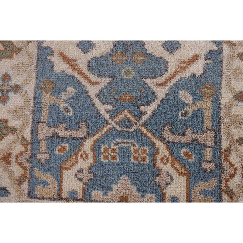 Light Blue Oushak Oriental Runner Rug Handmade Wool Carpet - 2'6" x 7'9"