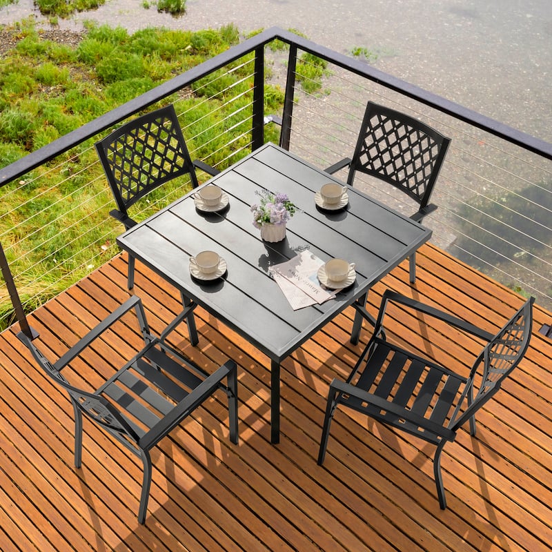 Outdoor Dining Set, Iron Finish, Black with Gold Speckles