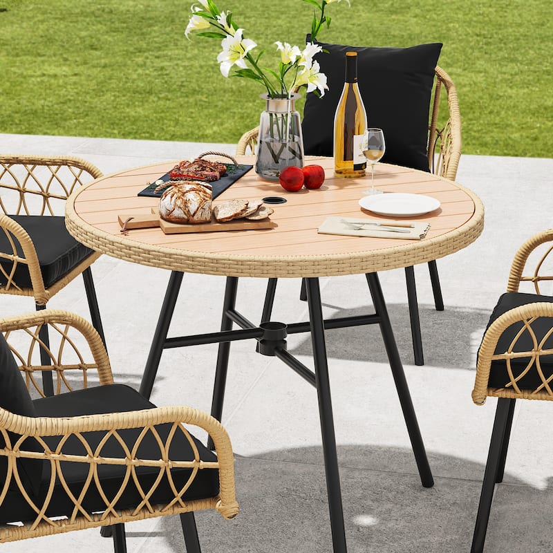 Moasis 4-Person Patio Bistro Set Wicker Dinner Table Set