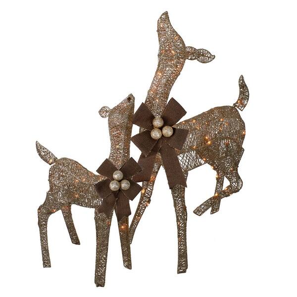Shop Set Of 2 Brown Lighted Standing Doe And Fawn With Jingle Bells Outdoor Christmas Decorations Overstock 30232861