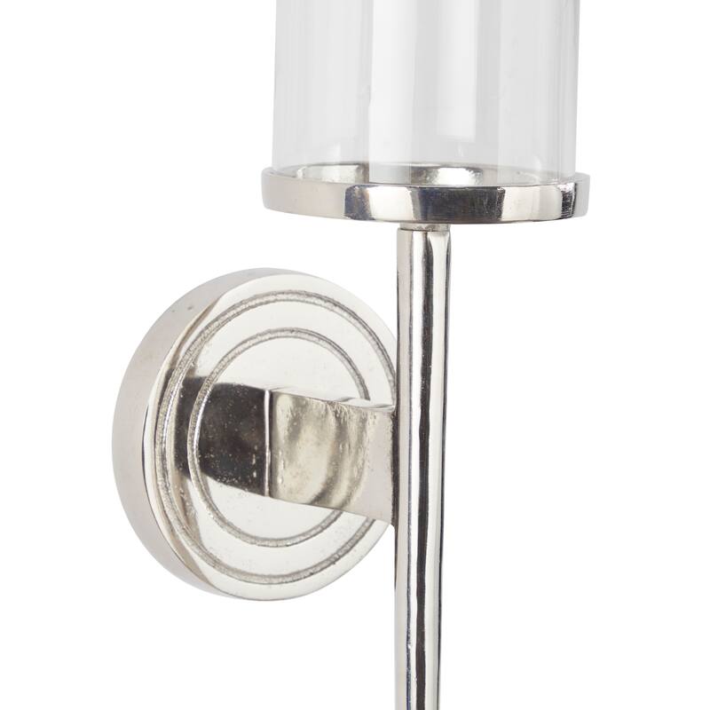 Aluminum Metal Single Candle Wall Sconce with Circle Backing - Silver, Gold, Black - Roche River Decor